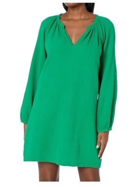 Monrow cotton gauze mini dress in jungle green Small